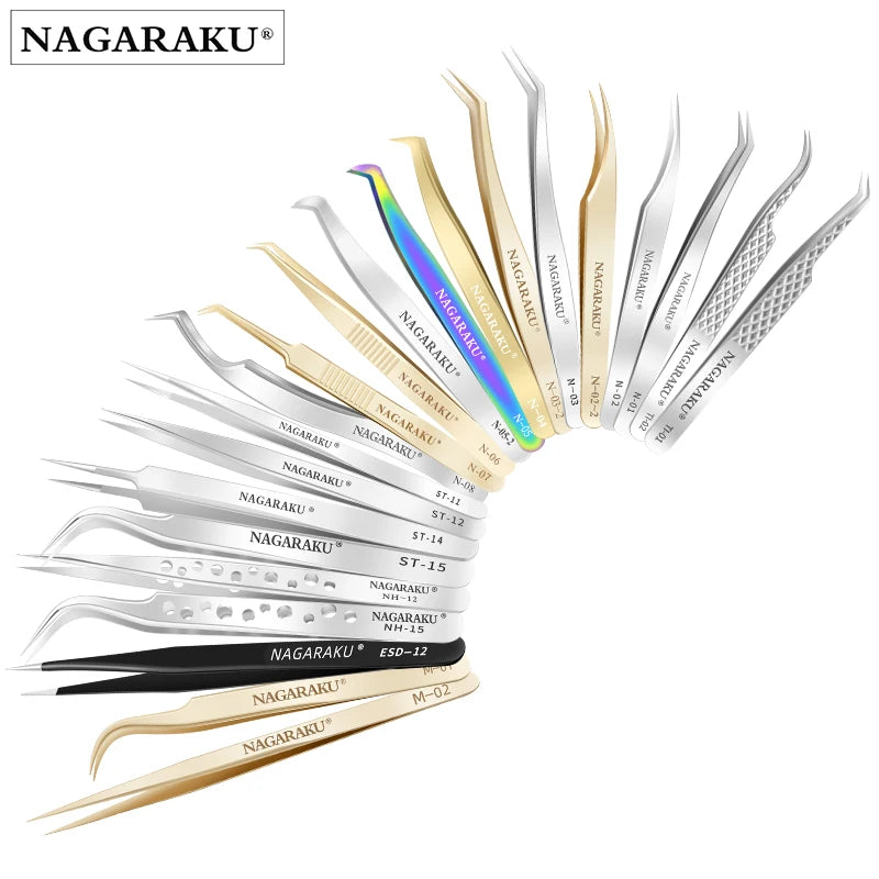 NAGARAKU Stainless Steel Eyelash Tweezers Set for Precision - Smarsty