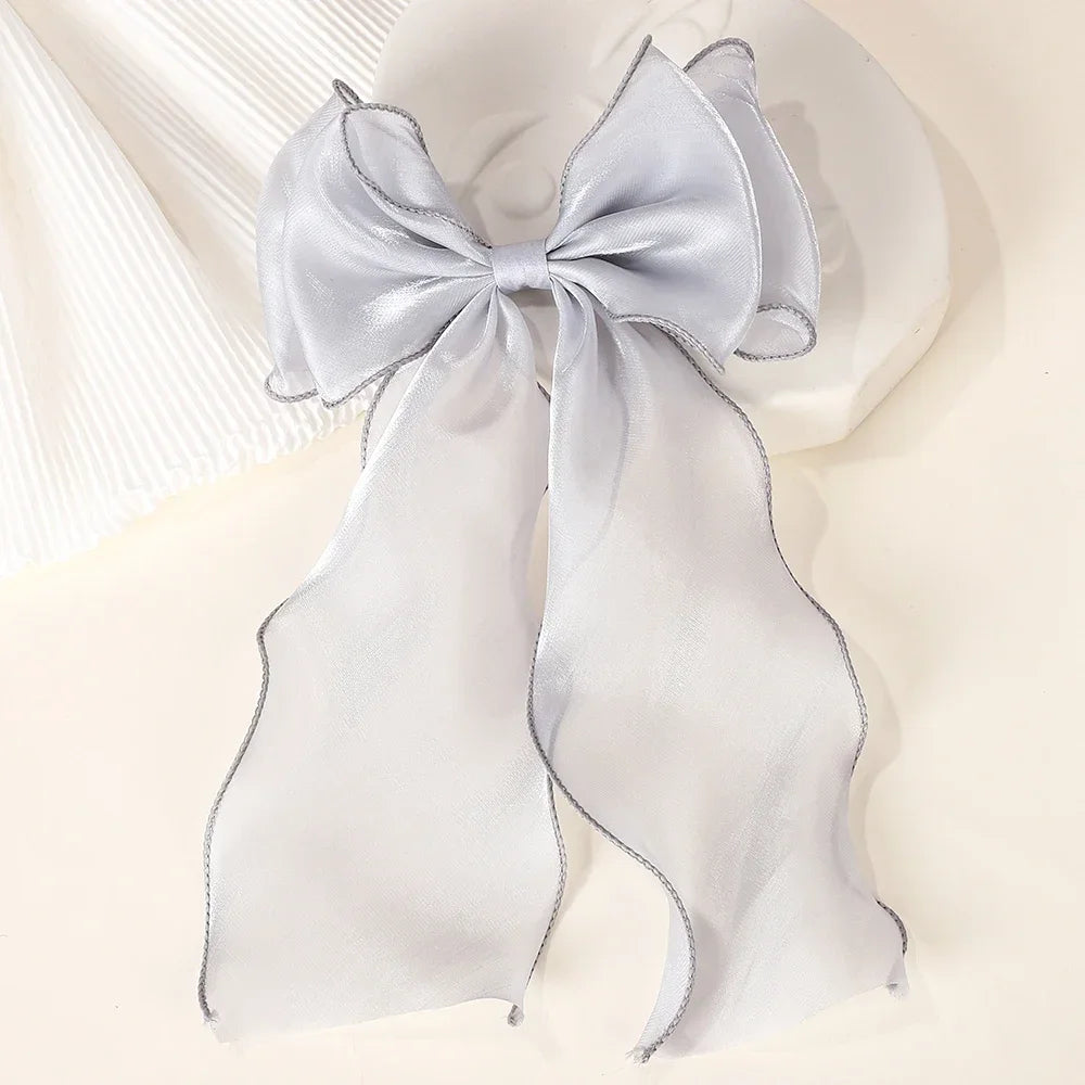 Girls Elegant Big Bow Satin Hair Clip Accessory - Smarsty