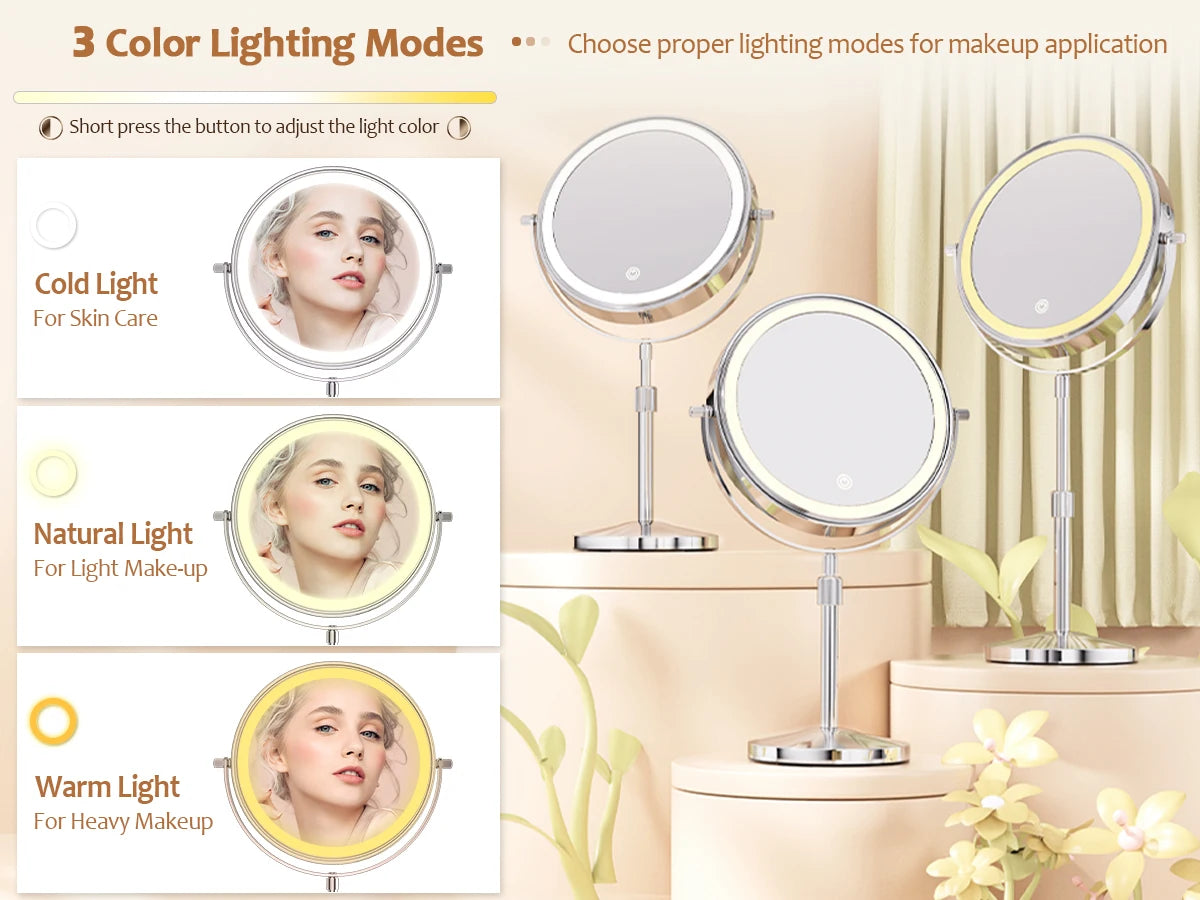 8 Inch Makeup Mirror With Light And 10X Magnification - Smarsty