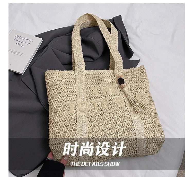 French Style Large Capacity Woven Straw Tote Bag For Women - Smarsty