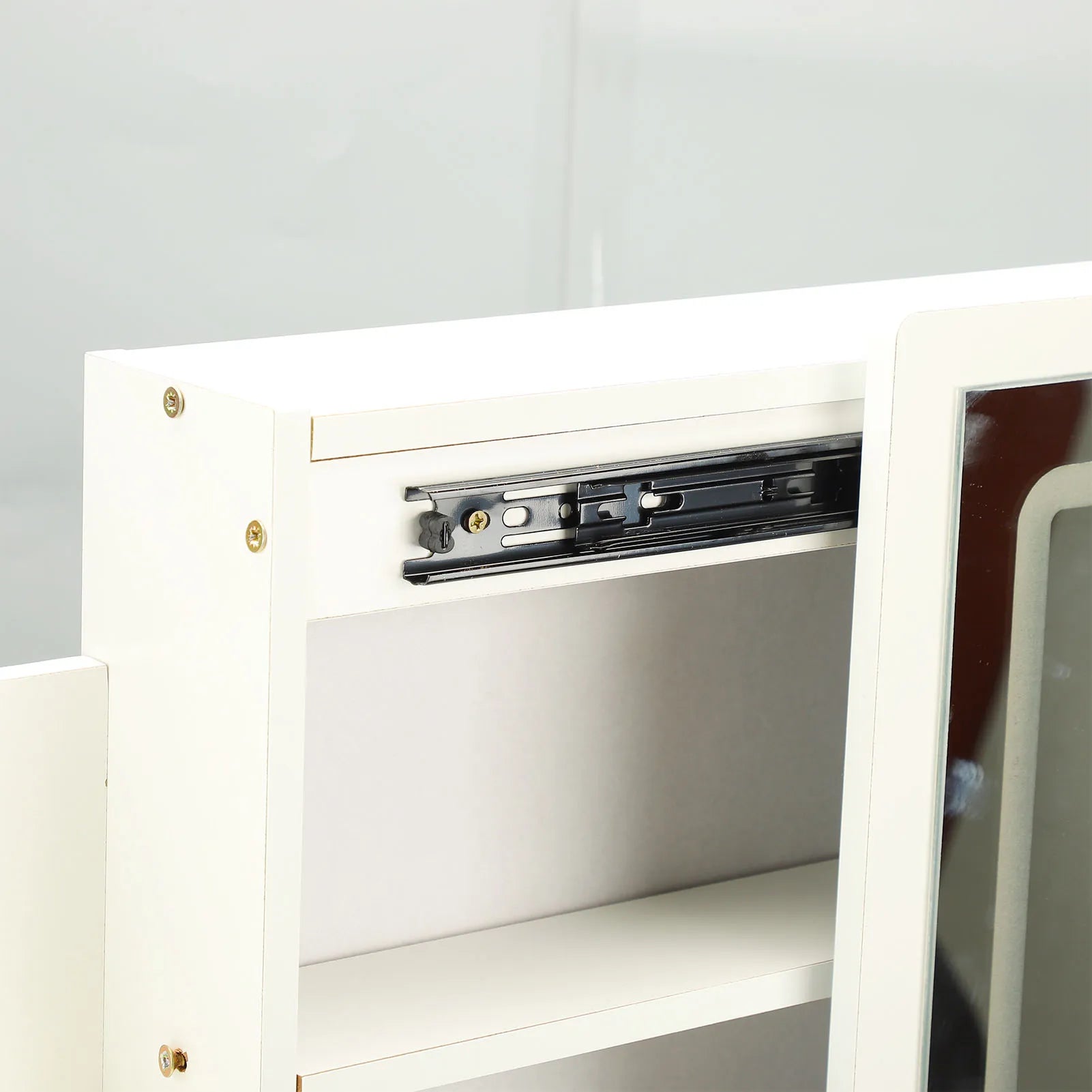 Vanity Table Dressing Table Modern Multi Functional Lighted Mirror Vanity Desk with Drawers Shelves Padded Stool for Bedroom