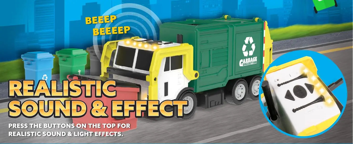 JOYFY Large Friction Powered Garbage Truck Toy Set With Includes Dumpster Trash Bins for Boys Toys Birthday Christmas Gift