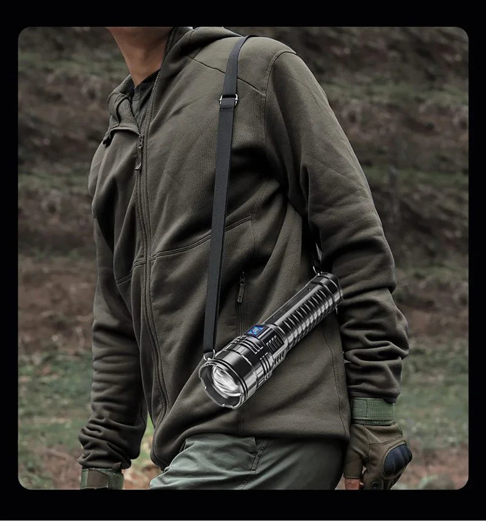 Ultra Bright LED Flashlight Powerful Tactical Torch 15000mah Built-in Battery Emergency Camping Spotlights With Tail Light by Smarsty