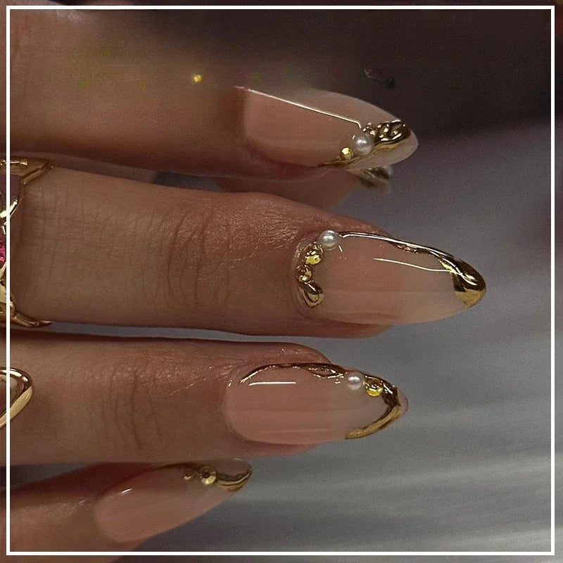 24Pcs Pink Almond False Nails with French Design - Smarsty