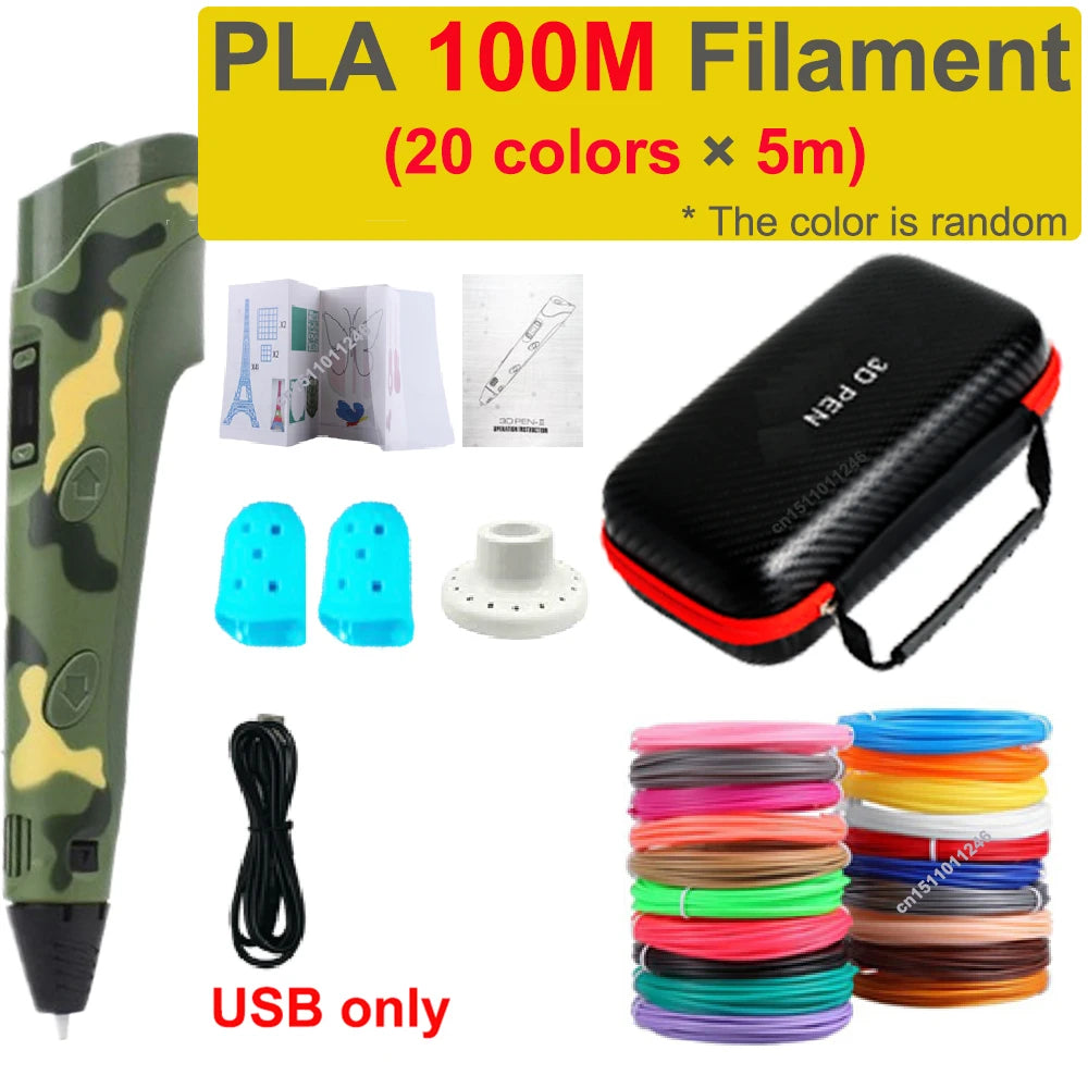 3D Pen 3d Printing Pen Children DIY Drawing Pens PLA Filament Birthday Christmas Boys Girls Gift For Kids With Travel Case - Smarsty