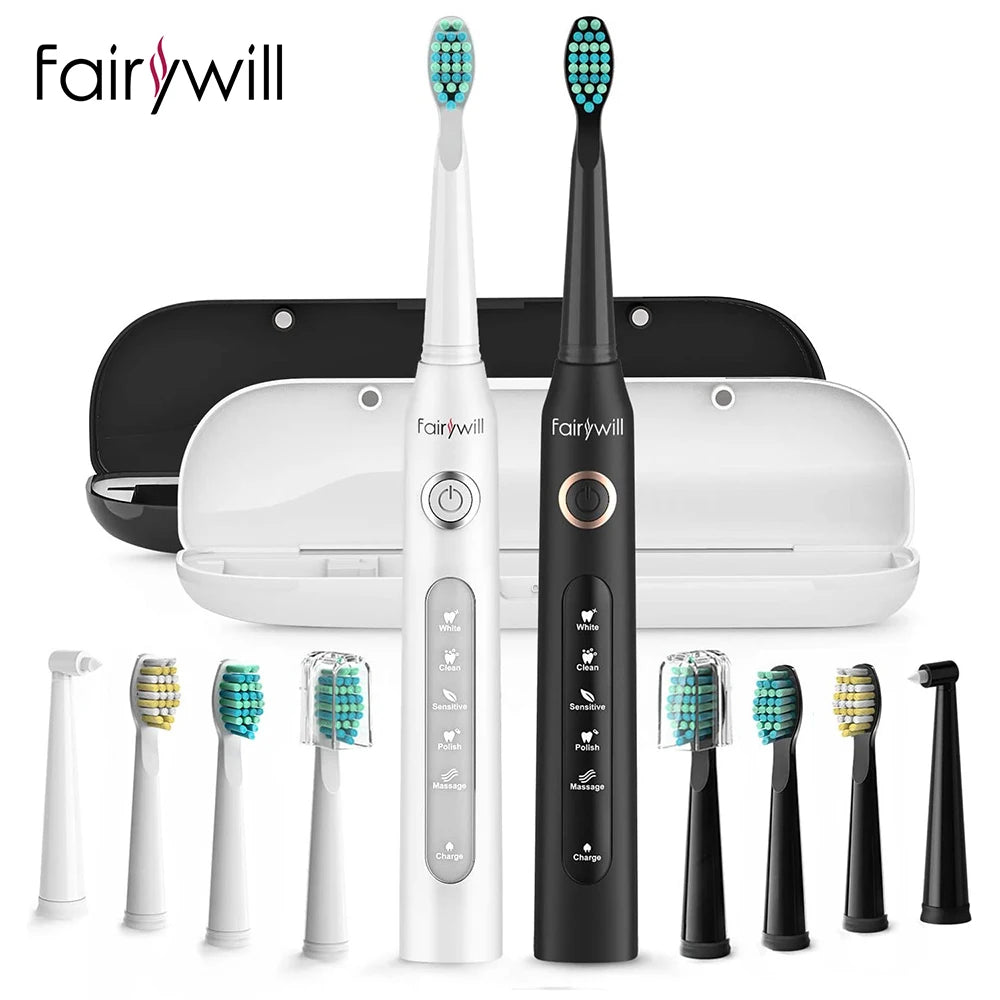 Fairywill Sonic Electric Toothbrush FW-D7 set USB Charge Toothbrushes case for Adult with tooth brush Heads 5 Mode Smart Time - Smarsty
