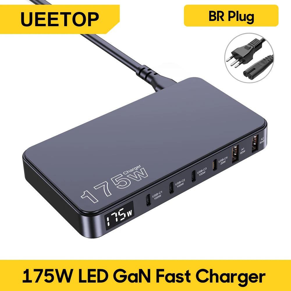 GaN USB C 6Port Desktop Charger With Fast LED Display - Smarsty