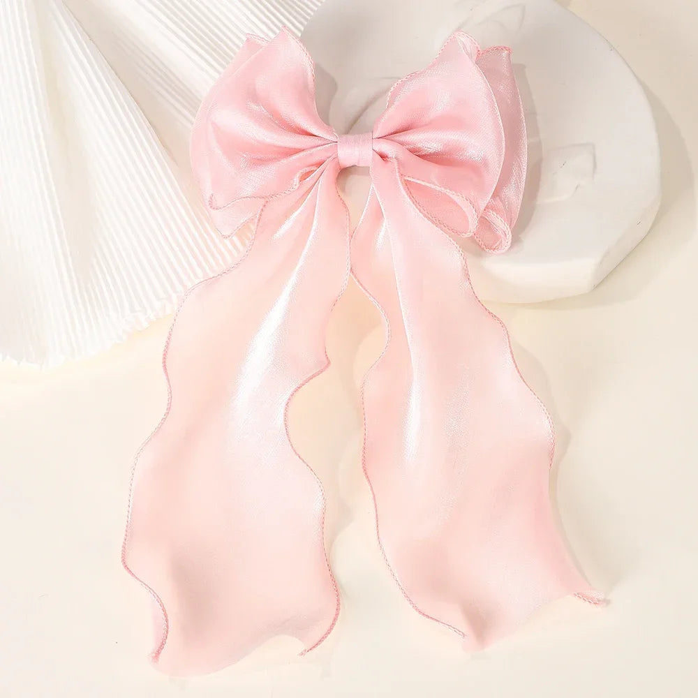 Girls Elegant Big Bow Satin Hair Clip Accessory - Smarsty