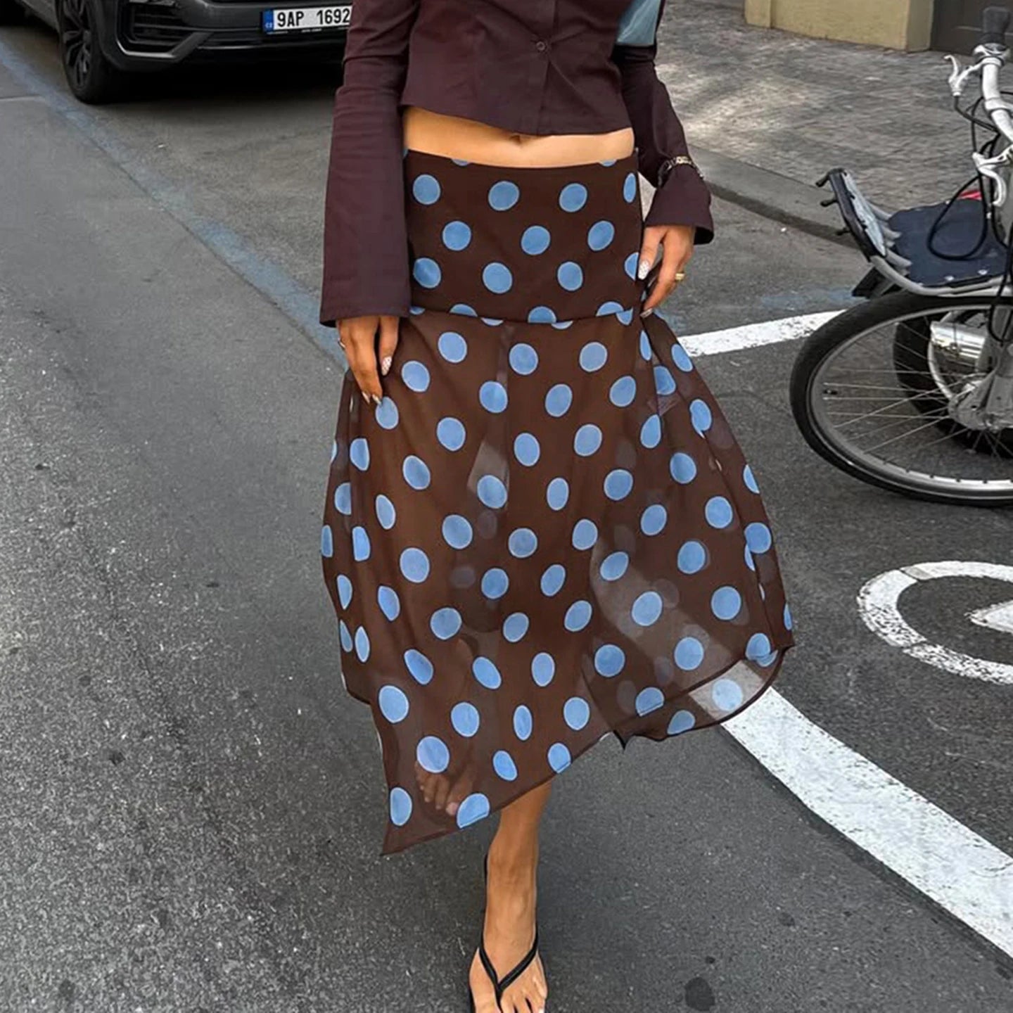 BIIKPIIK Casual Women Polka Dot Skirts Lettuce Trim Beige Elegant Midi Skirts Streetwear Simple All-match Bottom Clothing Spring - Smarsty