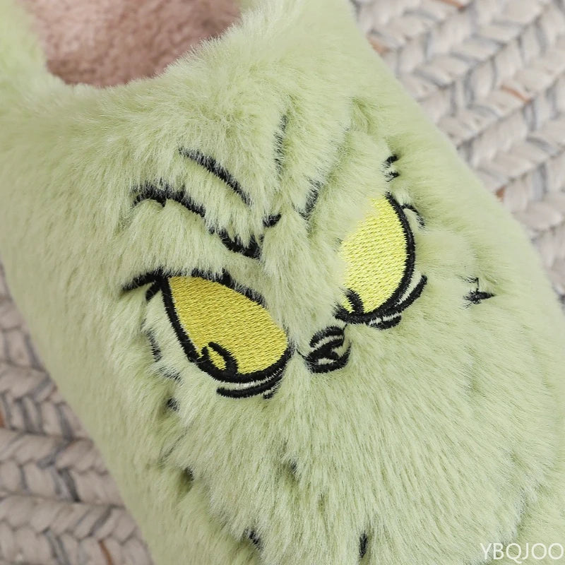 Autumn Winter Fashion New Plus Size Women's Home Slippers Indoor Lazy Green Fur Monster Plush Flat Bottom Comfortable Cotton Mop - Smarsty
