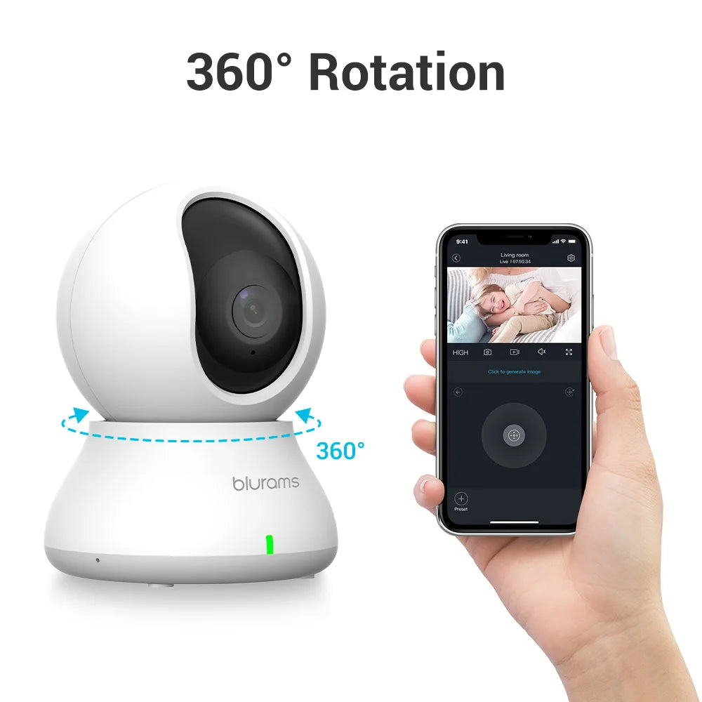 2.4&5G WiFi Indoor Camera, 2K, 360° PTZ Pet Dog IP CCTV Camera with Phone App, 2-Way Talk, Night Vision, for Home Securi