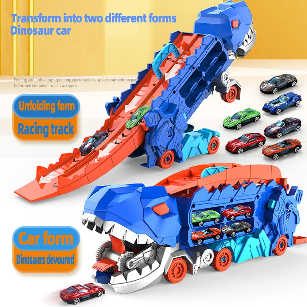 New product folding dinosaur Transporter Car Toys competitive game roll to eat & store die-cast cars(Come with2 Metal Cars) by Smarsty