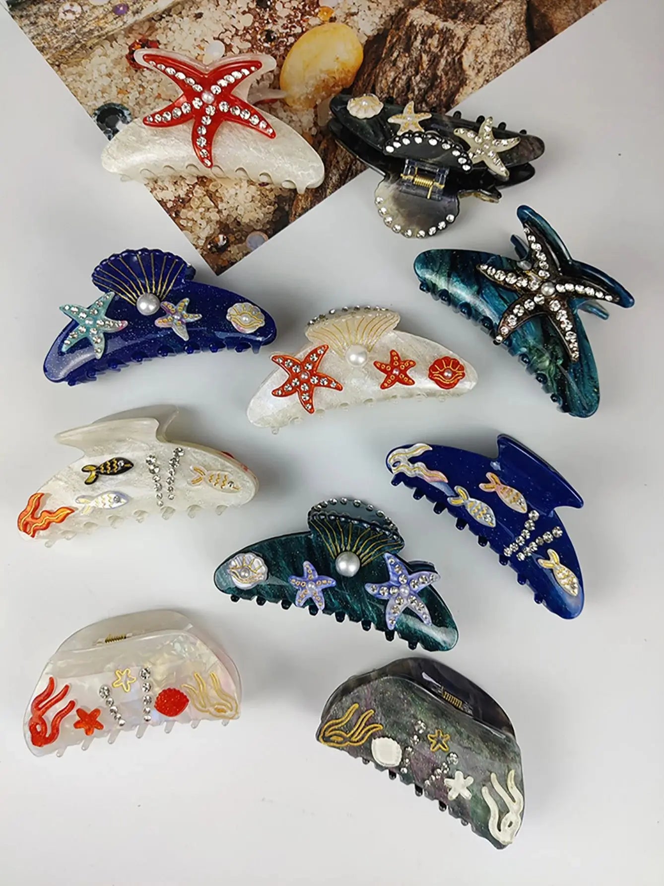 Handmade Large Sea Hair Claw Clips Acetate Beach Starfish - Smarsty