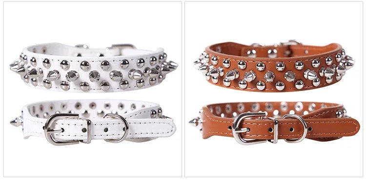 Adjustable Leather Dog Collar with Spikes for Small Pets - Smarsty