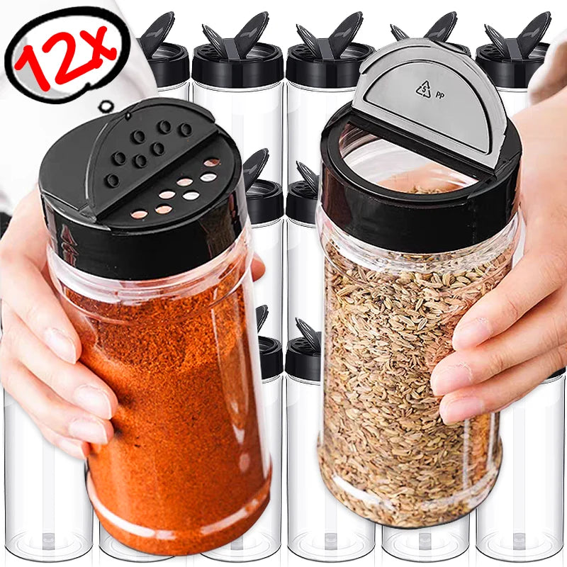 1/12x Plastic Spice Jars with Shaker Lids Transparent Safety Plastic Bottles for Home Kitchen Storing Spices Seasoning Powders by Smarsty