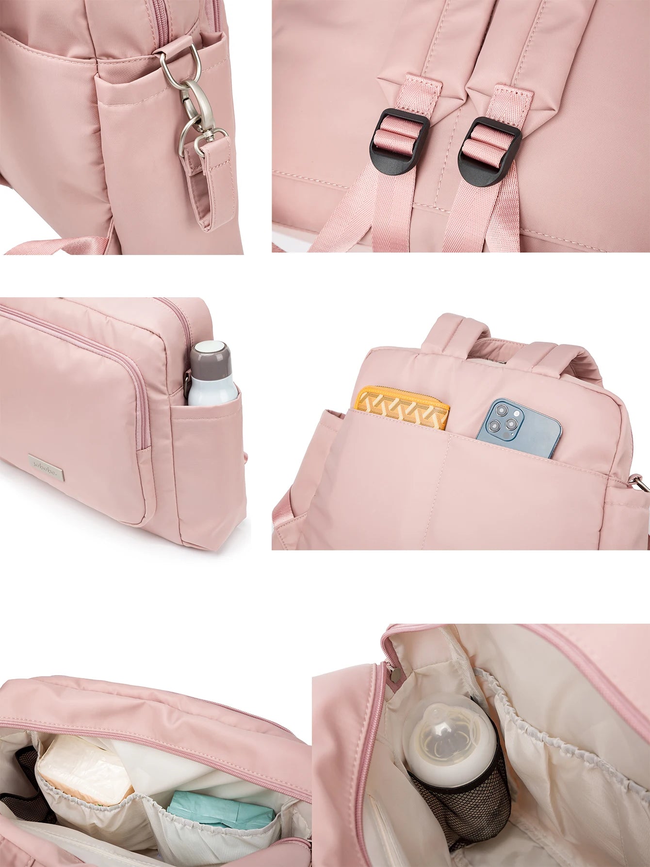 Soboba 2023 New Diaper Bags for Mother Waterproof Large Capacity Solid Polyester Diaper Backpacks Travel Bag for Newborn Baby by Smarsty