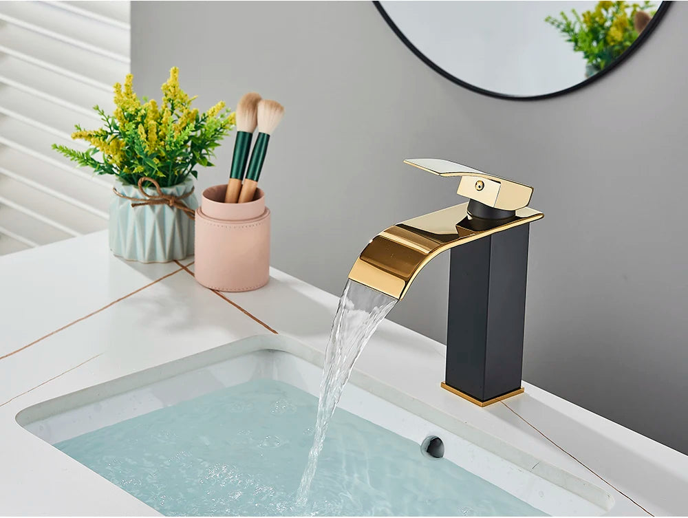 Brushed Gold Waterfall Bathroom Sink Faucet Mixer - Smarsty