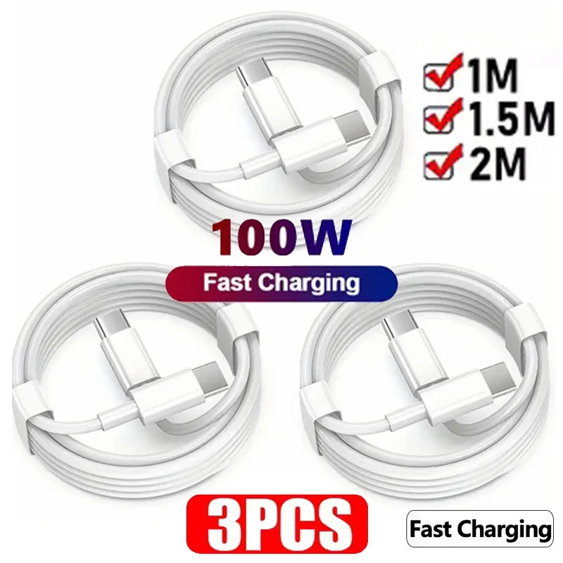 3PCS PD 100W USB C to USB Type C Cable Fast Charge Data Cable For Iphone 15 15Pro Huawei Samsung Xiaomi Data Line White 1M 2M - Smarsty