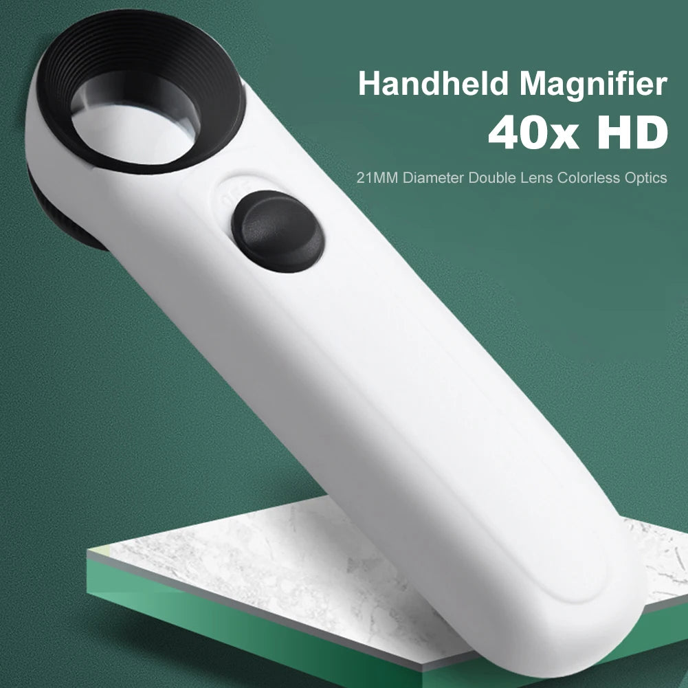 40X Handheld Magnifier Illuminated Jewelers Loupe Magnifier with Two LED Lights Jewelry Magnifier for Jewelry Identifying