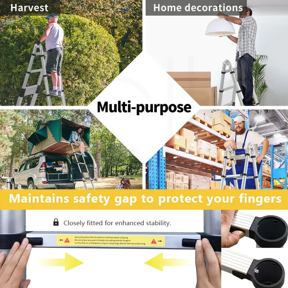 DayPlus Telescoping Ladder Stainless Steel Folding Ladder Portable Extendable Loft Ladder Capacity Max Load 150kg/330lb,EN131