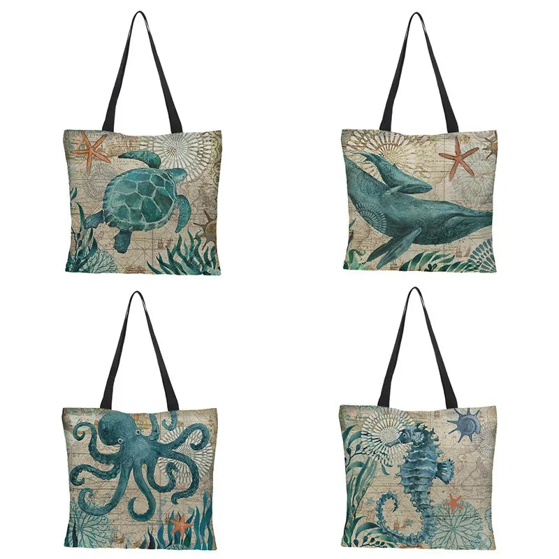 Large Capacity Linen Tote Bag Animal Print Shoulder Bag - Smarsty