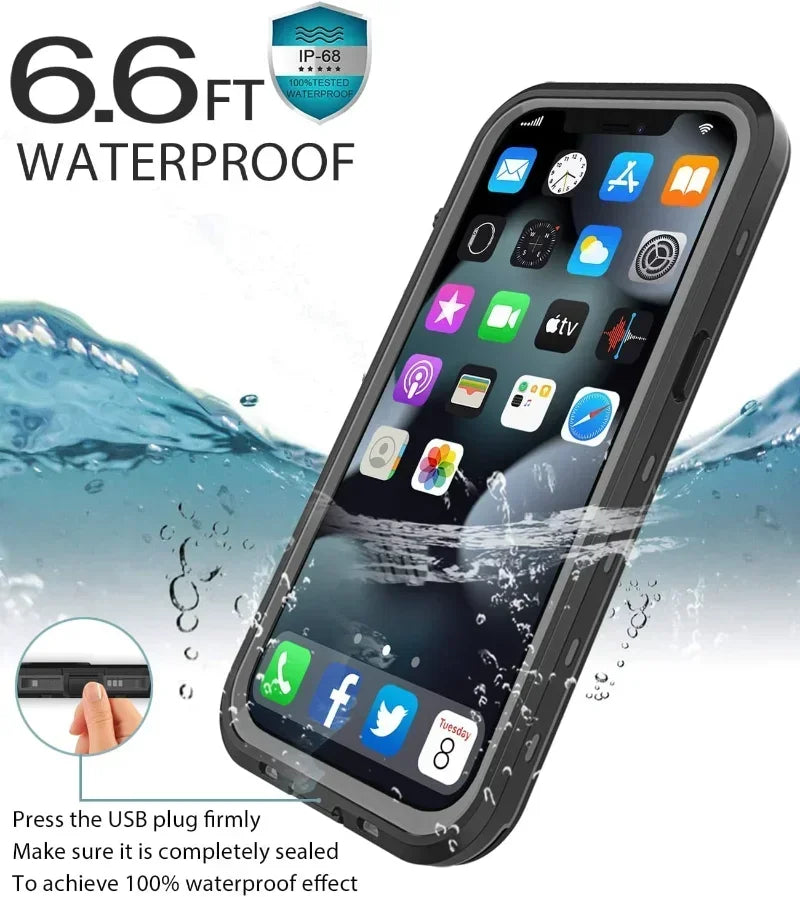 Full Sealed Clear IP68 Waterproof Case For iPhone 16 15 14 Plus 13 12 11 Pro Max Mini XS XR X Shockproof Cover Screen Protector by Smarsty