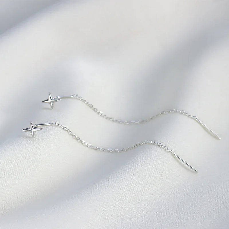 925 Sterling Silver Star Earrings with Tassel Design for Women - Smarsty
