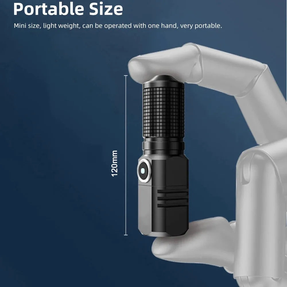 Mini Flashlight XHP50 LED USB C Rechargeable 16340 18650 Battery Flashlight 1500lm Powerful Torch Can Be Closed with One Click by Smarsty