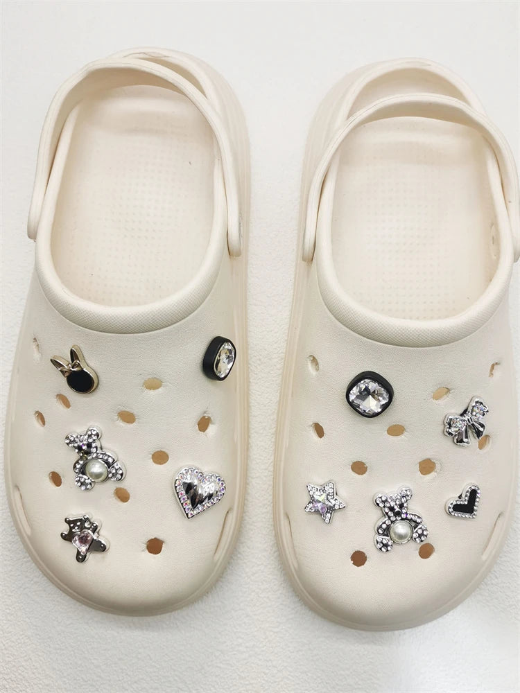 10PCS Shoe Charms ABS Bow Decorations For Sandals Luxury Rhinestone Bear Design Accessories 2024 Women Diy Bling Clog Ornaments
