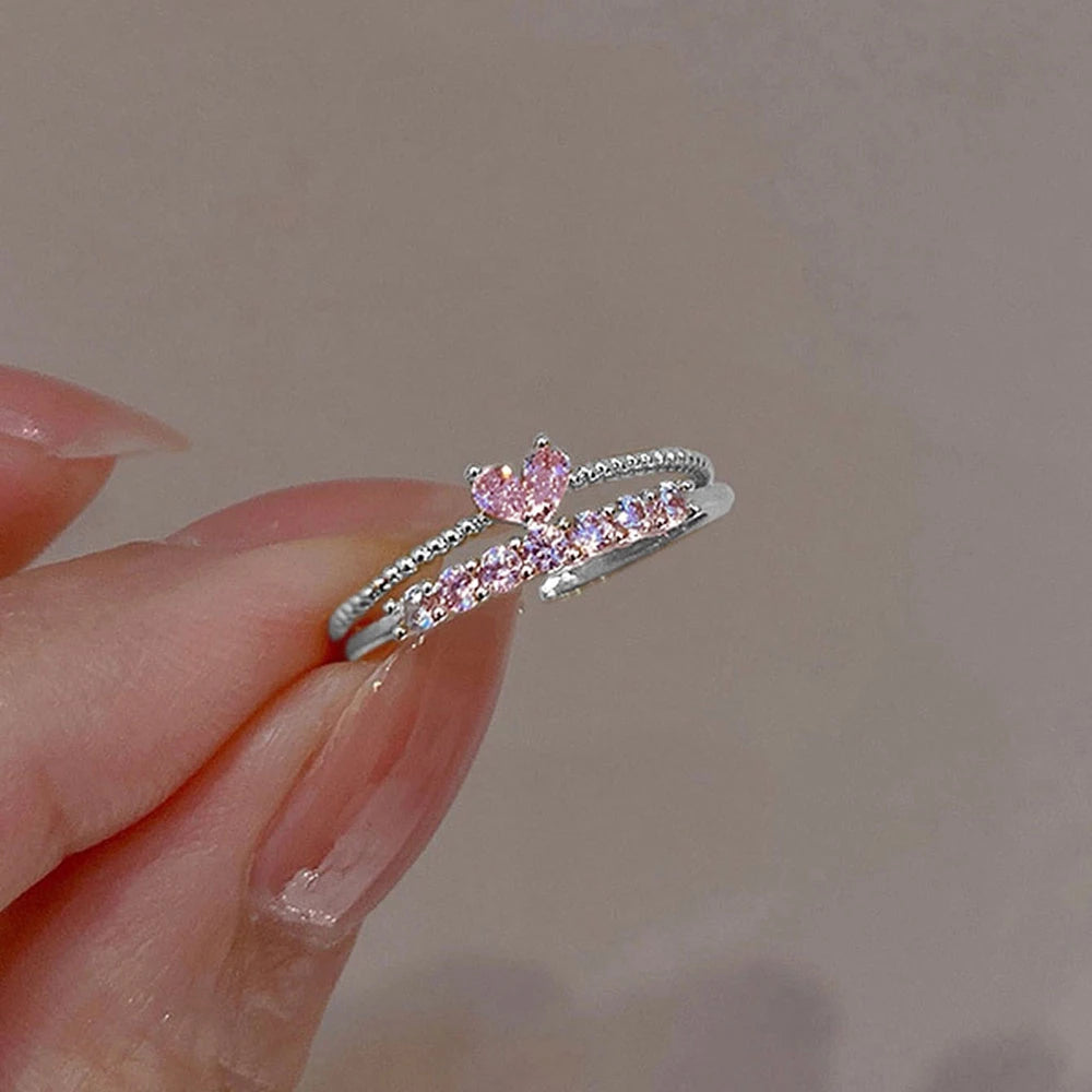 Elegant Dainty Crystal Heart Rings Set for Women - Smarsty