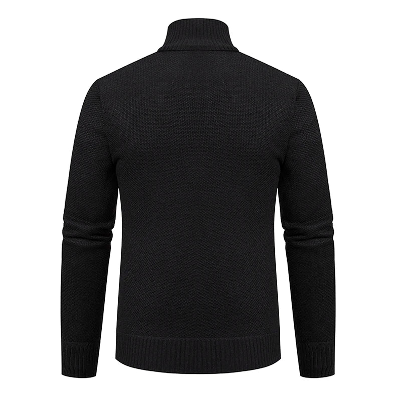 Autumn And Winter New Jersey Men's Casual Sports Coat Solid Color Stand Collar Wweater Grab Fleece Warm Zipper Cardigan - Smarsty
