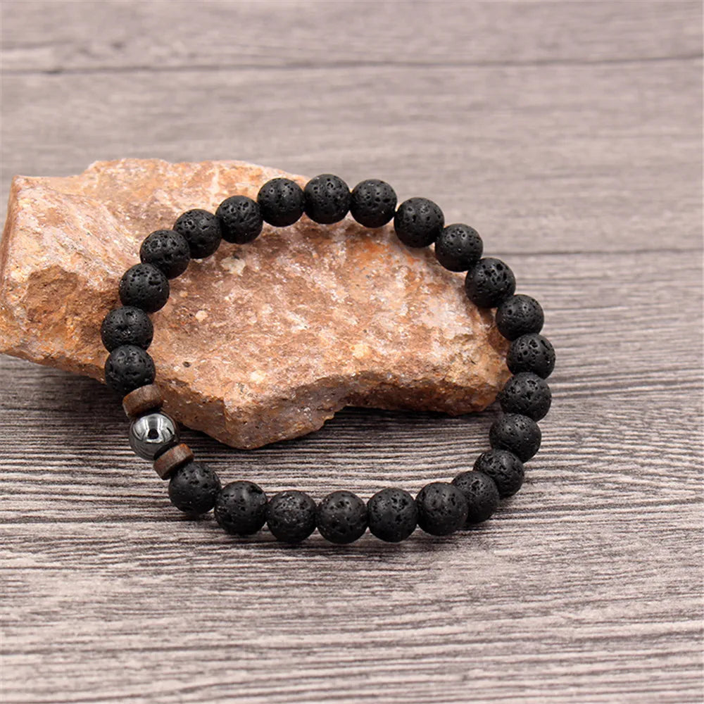 Volcanic Stone Bracelet for Men with Buddha Charm - Smarsty