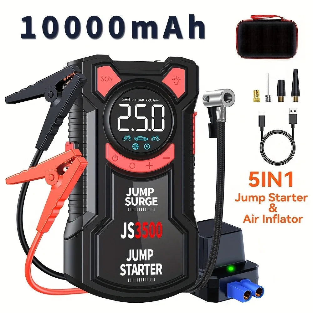 5-in-1 Multifunctional Air Pump Jump Starter with Air Compressor 3000A Peak/150PSI Battery Jump Starter Digital Tire Inflator - Smarsty