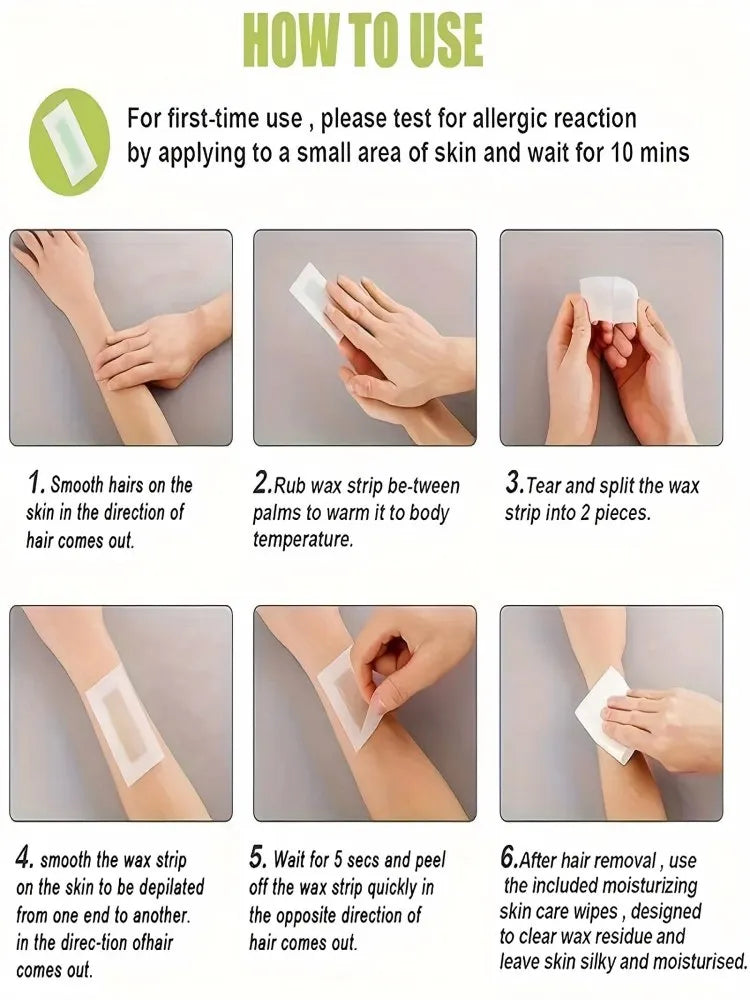 Hair Removal Wax Strip, Portable, Practical, Painless, Fast, Gentle And Non Irritating. 10 Disposable Hair Removal Wax Papers Ar