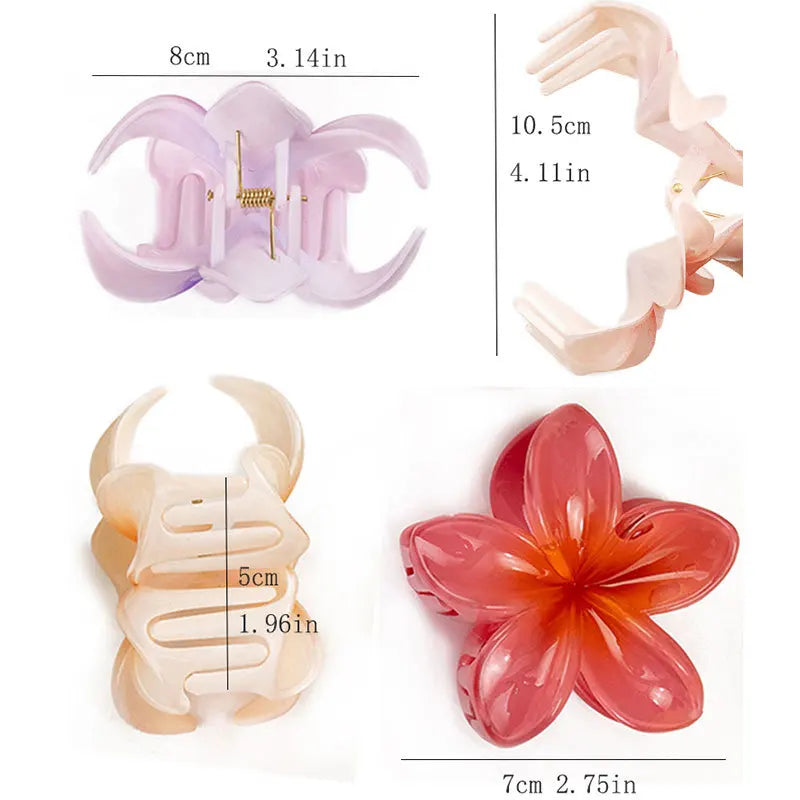 Pack Of 3 Flower Claw Clips Beach Summer Hair Accessories - Smarsty