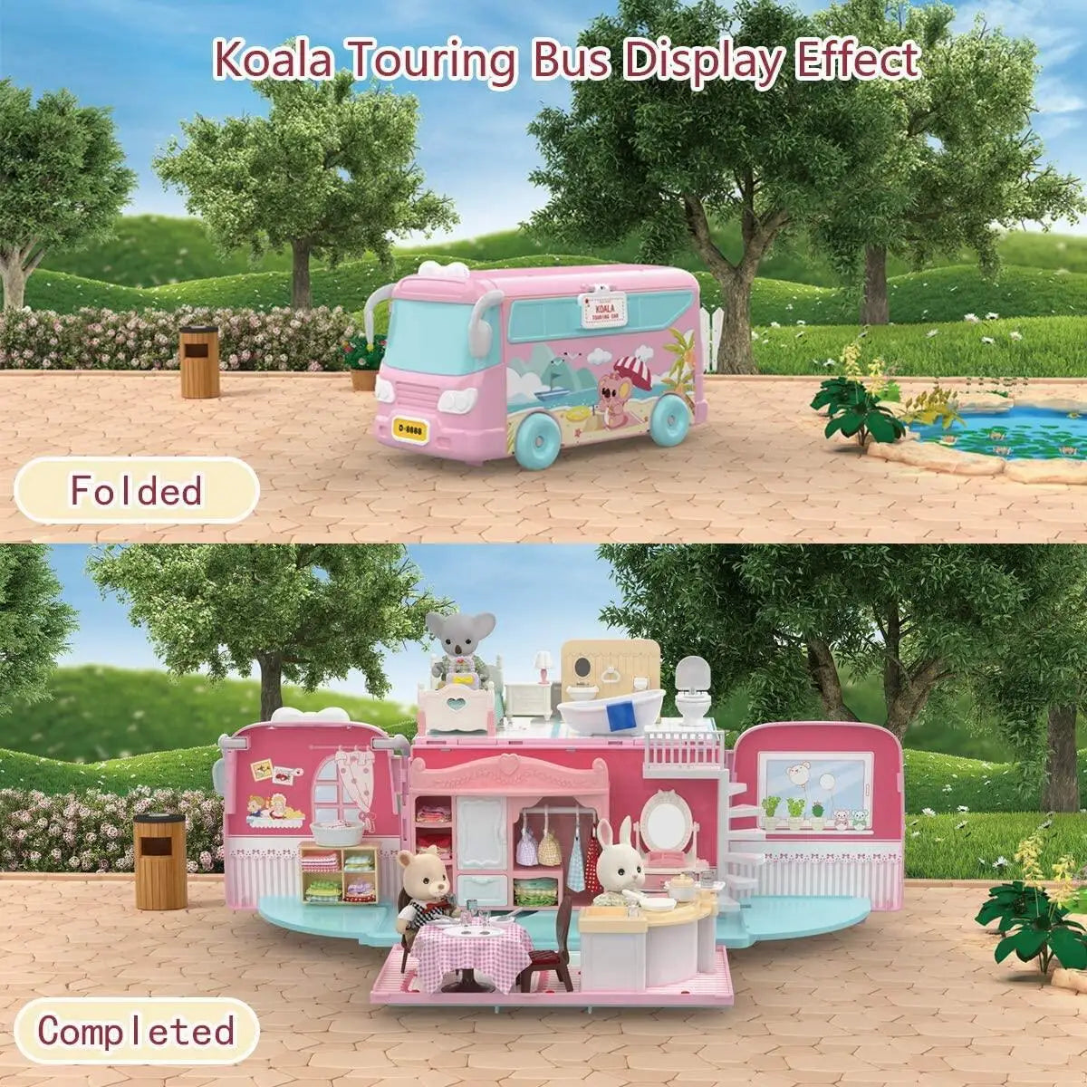 Dollhouse Koala Diary Girl Play House Toy Diy Tour Bus Bedroom Dresser Dining Kitchen Bathroom Shop Pretend Family Toys Girls by Smarsty