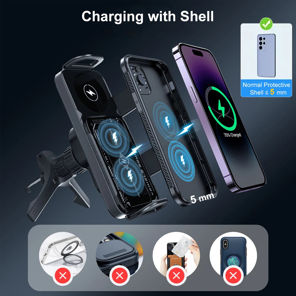 Car Wireless Charger Dual Coil Fold Screen Fast Charge - Smarsty