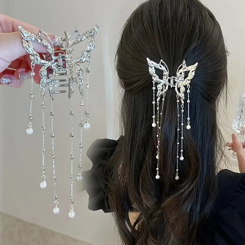 Korean Pearl Butterfly Hair Claw Clip For Women Stylish - Smarsty