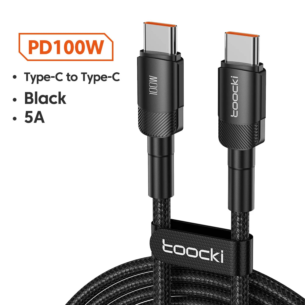Toocki 100W Type C to USB C Cable PD 3.0 Quick Charge 4.0 Fast Charging Type C to Type C for iPhone 15 Macbook Samsung Xiaomi - Smarsty
