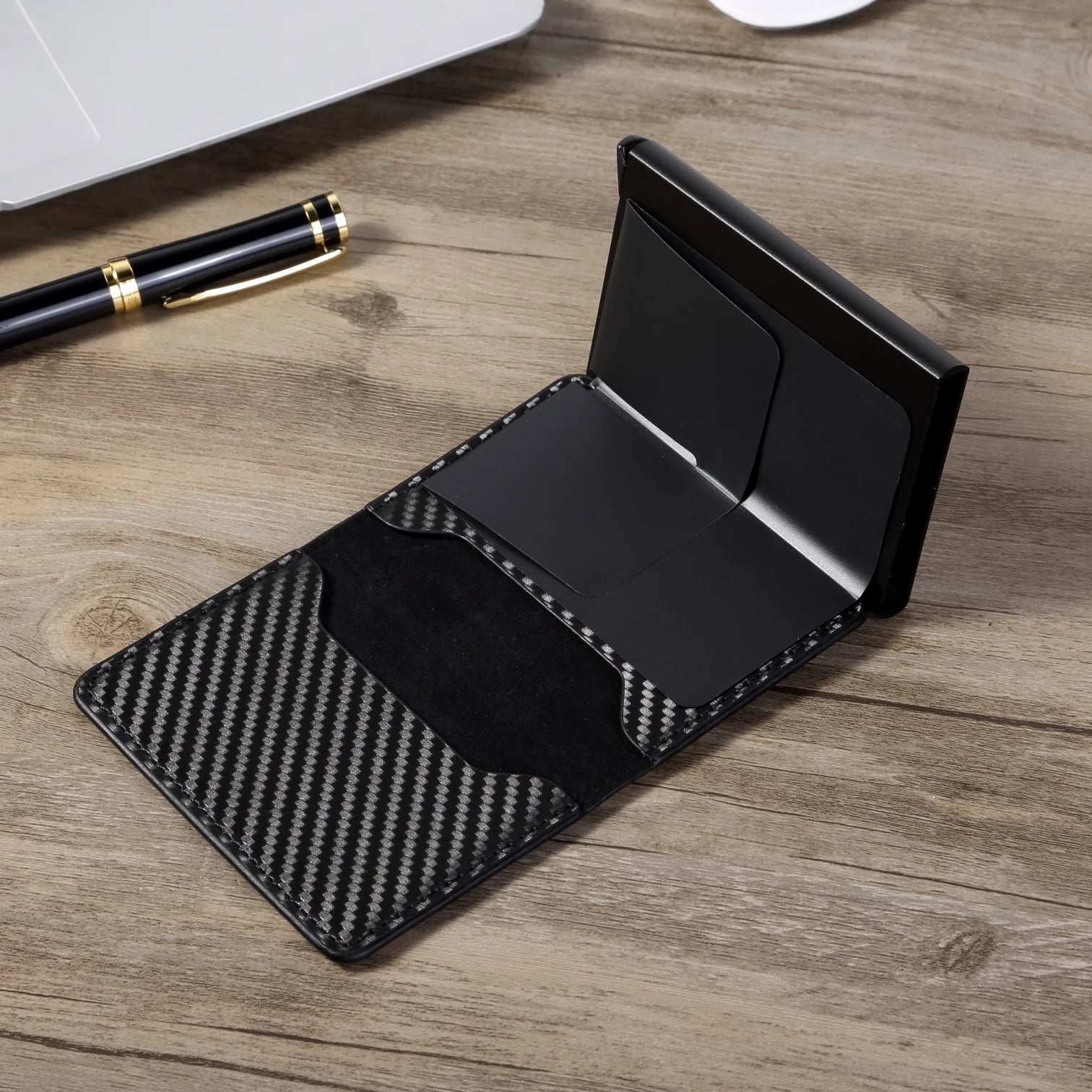 Rfid Aluminum Men Wallet Card Holders Purse Carbon Fiber Men Business Slim Thin Smart Wallet Credit Cardholder Case Note Holder