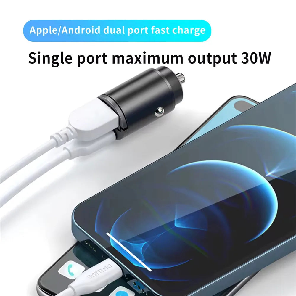 100W/200W QC3.0 PD Mini Car Charger 12-24V Lighter Fast Charging Car USB Type C Charger for Xiaomi Samsung Huawei iPhone Power - Smarsty