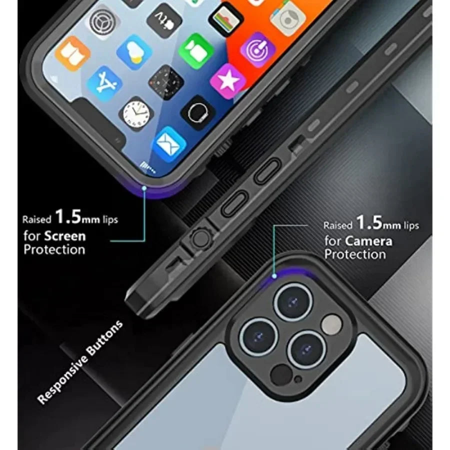 Full Sealed Clear IP68 Waterproof Case For iPhone 16 15 14 Plus 13 12 11 Pro Max Mini XS XR X Shockproof Cover Screen Protector by Smarsty