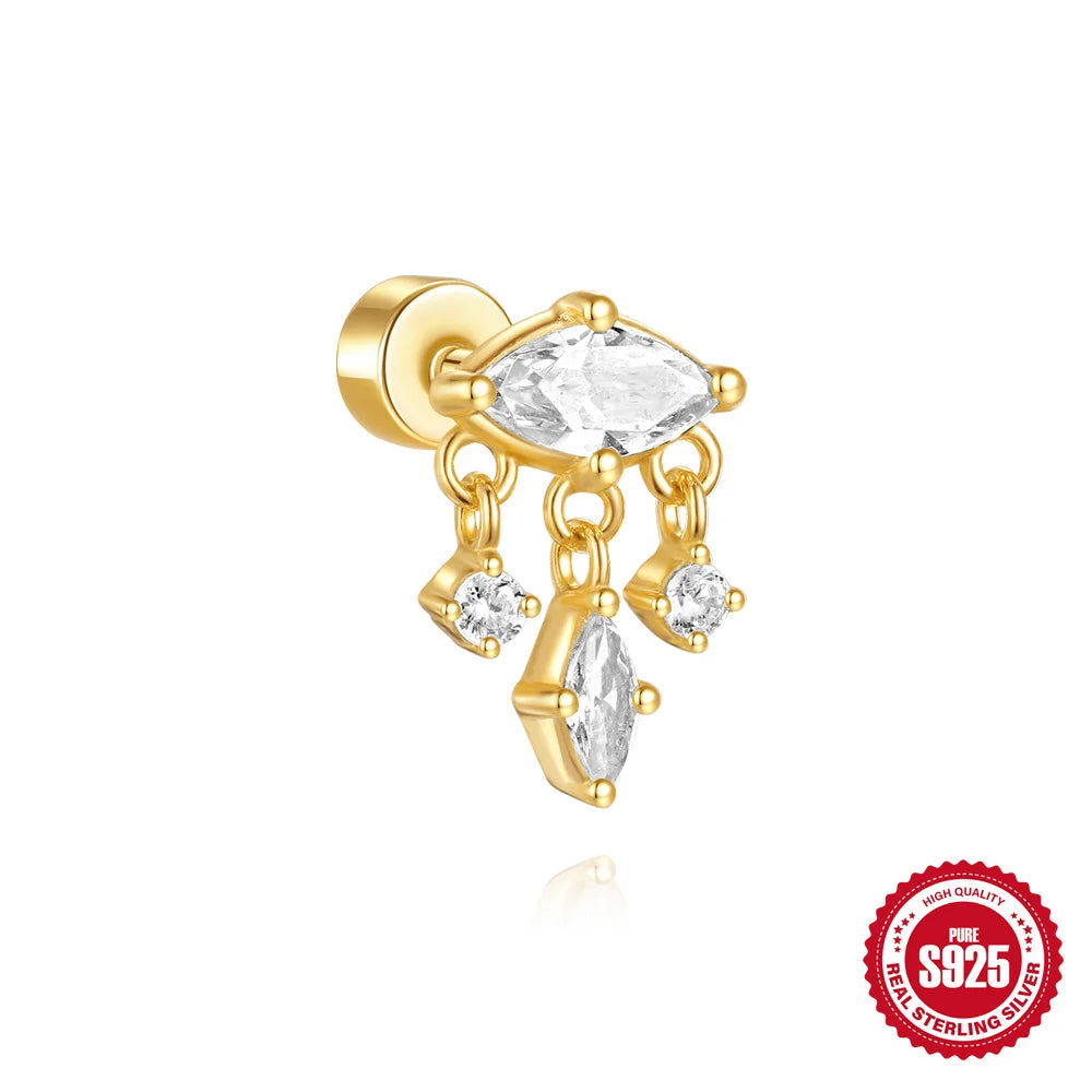 925 Silver Star Moon Zircon Stud Earrings Hypoallergenic - Smarsty