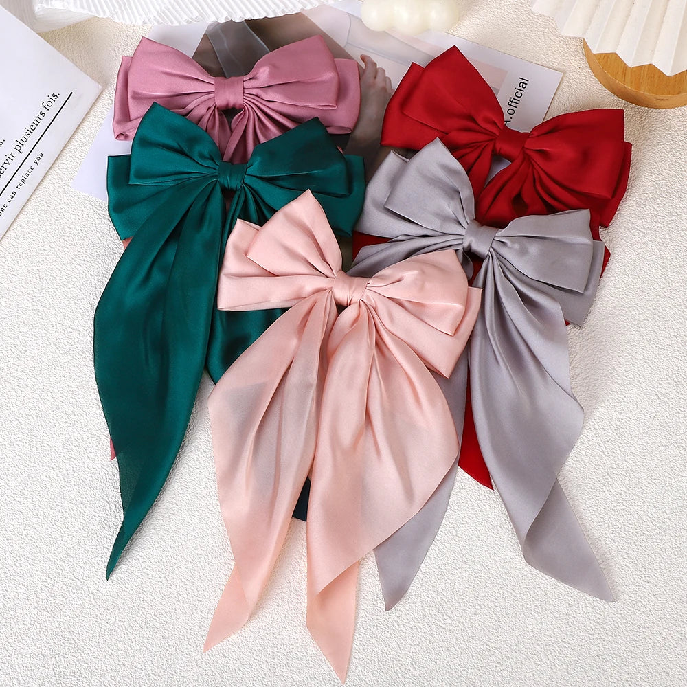 Girls Elegant Big Bow Satin Hair Clip Accessory - Smarsty