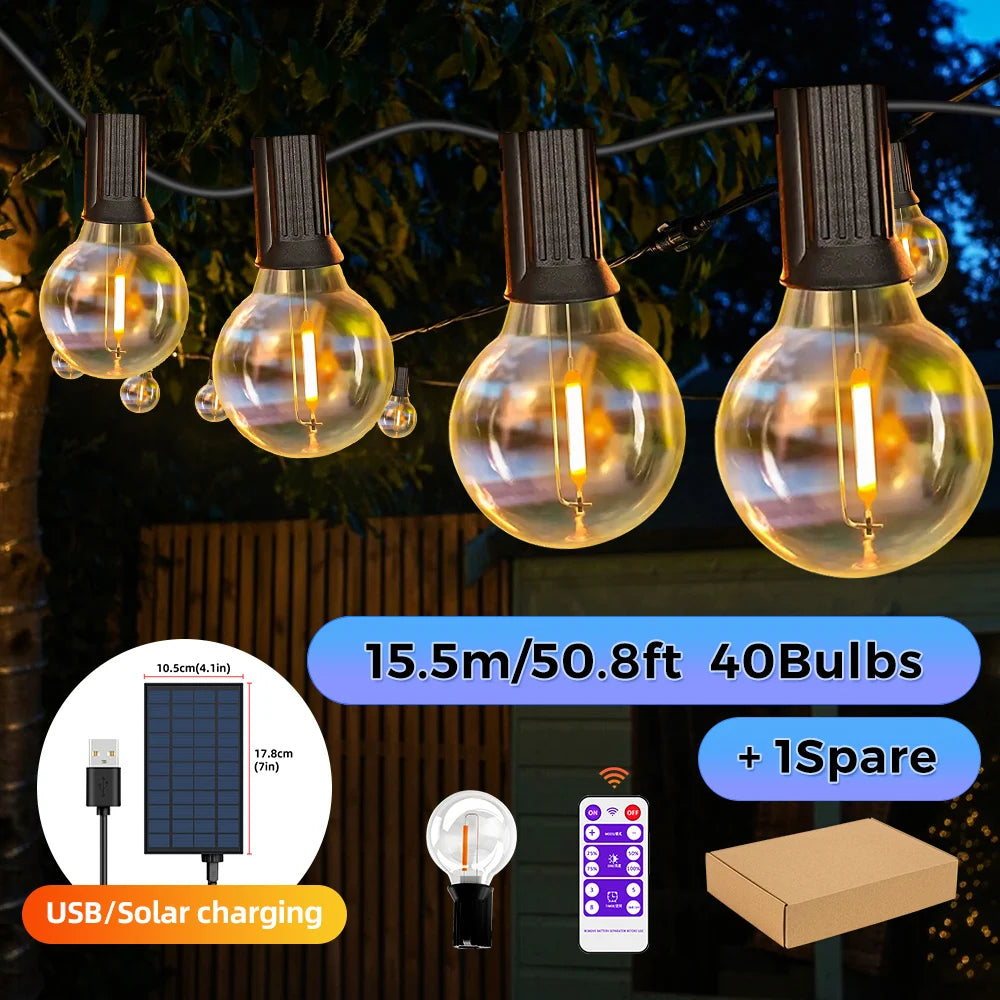 Mexllex 15.5M G40 Solar String Lights Outdoor with 8 Light Modes - Smarsty
