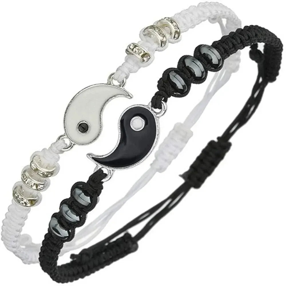 Couple Black White Tai Chi Bracelet Set Adjustable Daily Wear - Smarsty