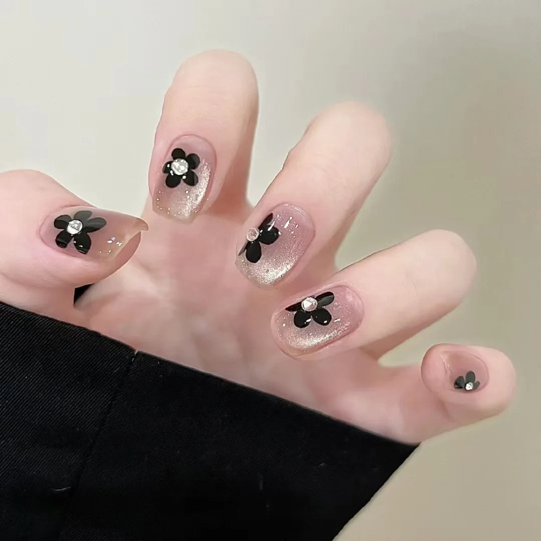 24Pcs Cute Pink Cat Eye Press On Nails Set - Smarsty