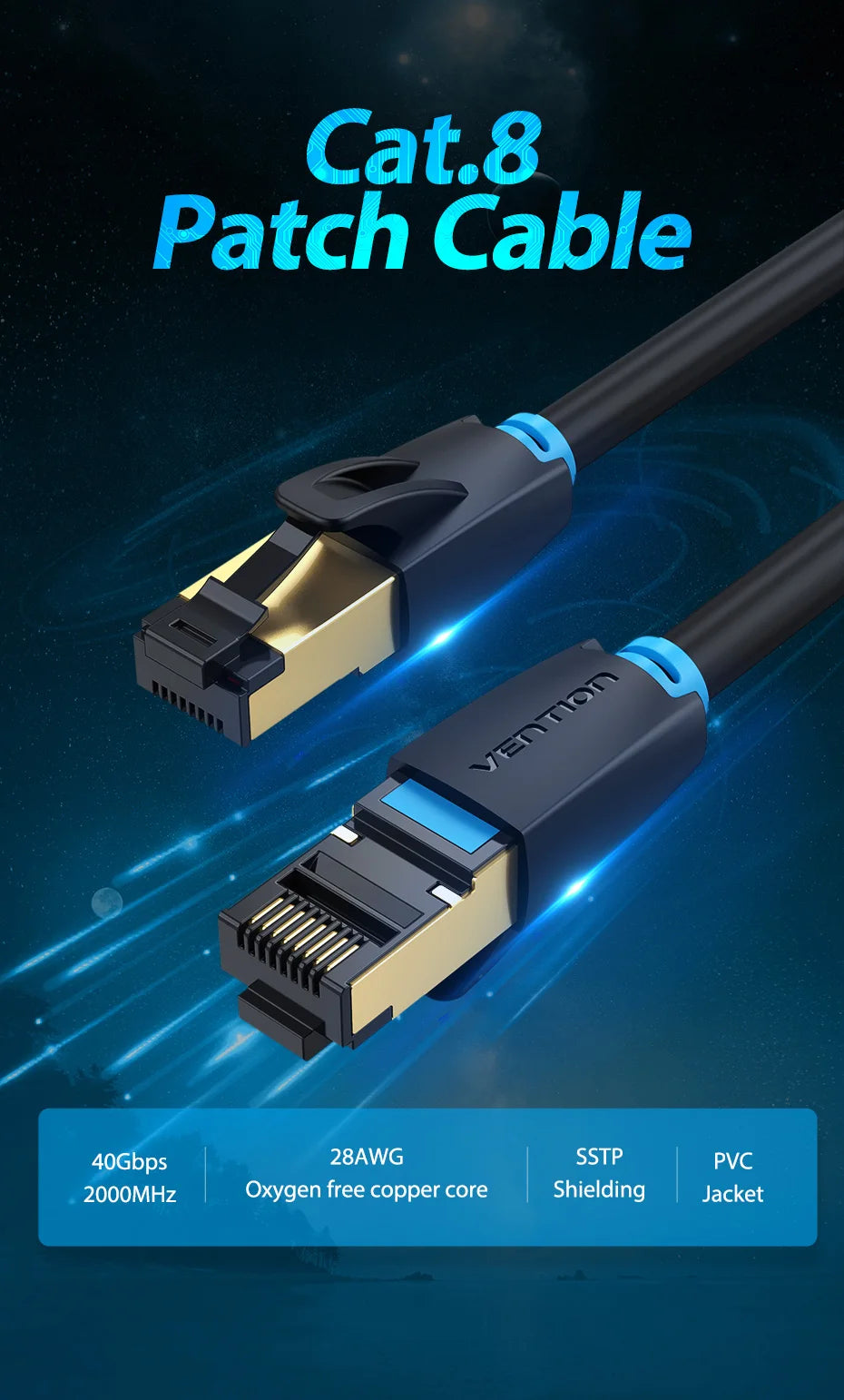 High-Speed Vention Cat8 Ethernet Cable 40Gbps - Smarsty