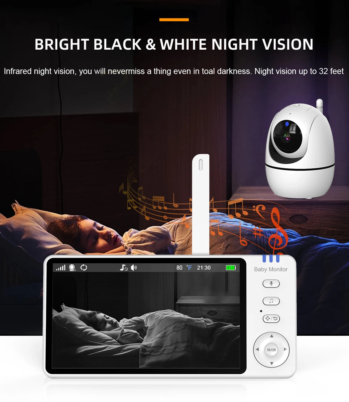 5 Inch Video Baby Monitor With Camera PTZ Zoom Babyphone Cam Security Protection Surveillance Cameras Temperature Sensor Lullaby by Smarsty