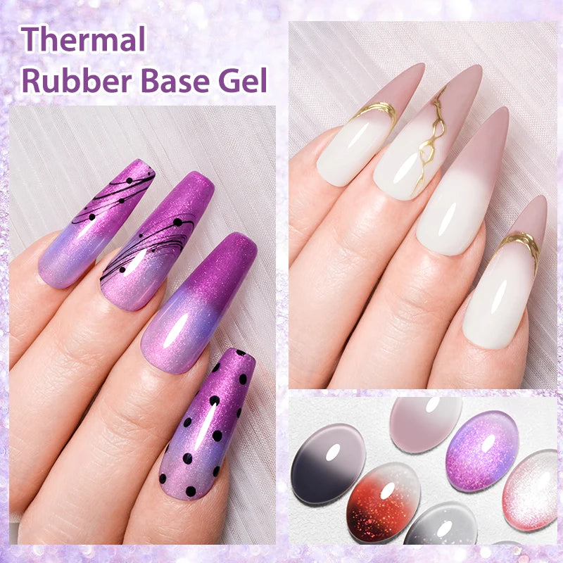 Auroras Thermal Rubber Base Gel Nail Polish Long Lasting Glitter - Smarsty